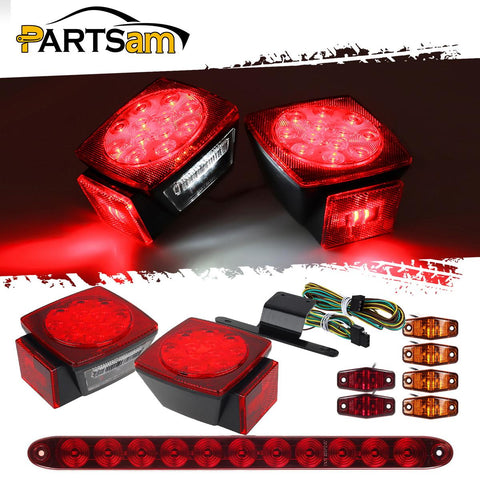 Image of Partsam Submersible Under 80inch LED Trailer Light Kit,Square Stop Turn Tail RV Truck Lights w/Wire &Bracket,Red/Amber Side Fender Marker Lamps,3rd Brake ID Light Bar for Camper Truck RV Boat Snowmobile
