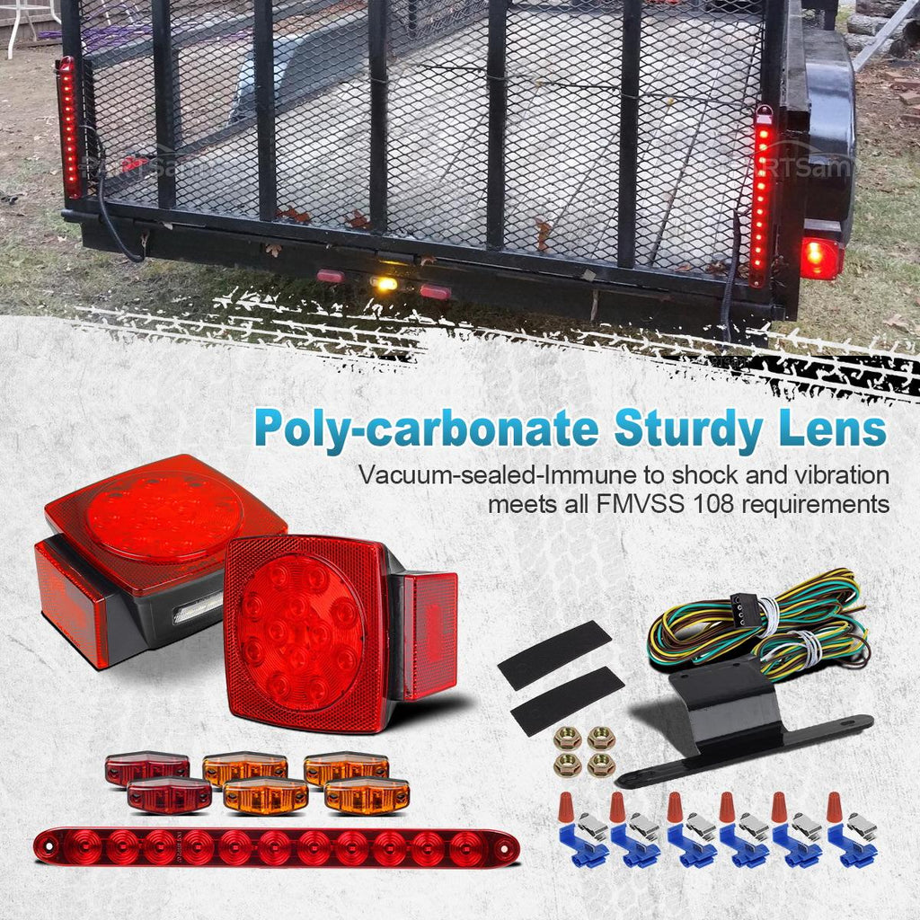 Partsam Submersible Under 80inch LED Trailer Light Kit,Square Stop Turn Tail RV Truck Lights w/Wire &Bracket,Red/Amber Side Fender Marker Lamps,3rd Brake ID Light Bar for Camper Truck RV Boat Snowmobile
