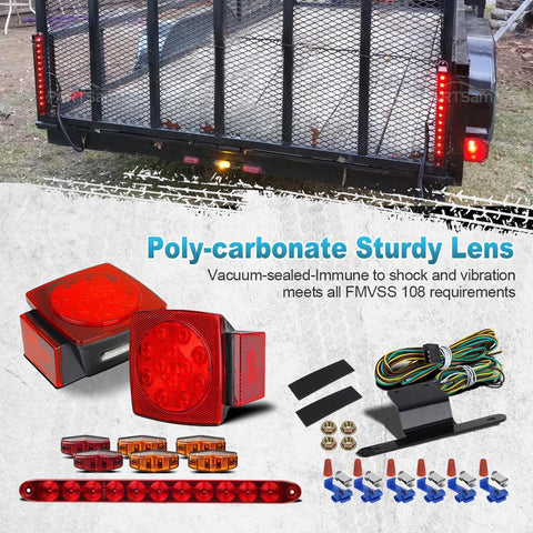 Image of Partsam Submersible Under 80inch LED Trailer Light Kit,Square Stop Turn Tail RV Truck Lights w/Wire &Bracket,Red/Amber Side Fender Marker Lamps,3rd Brake ID Light Bar for Camper Truck RV Boat Snowmobile