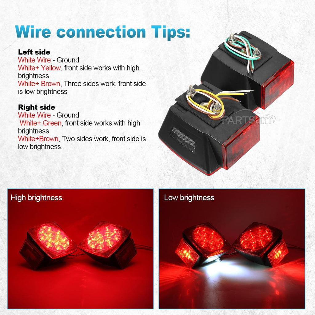Partsam Submersible Under 80inch LED Trailer Light Kit,Square Stop Turn Tail RV Truck Lights w/Wire &Bracket,Red/Amber Side Fender Marker Lamps,3rd Brake ID Light Bar for Camper Truck RV Boat Snowmobile