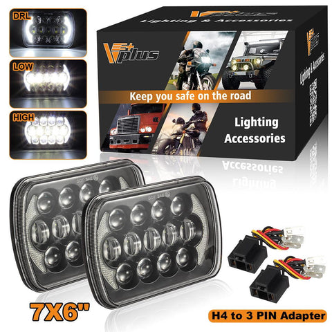 Image of 2Pcs 5x7 Led Headlights 7x6 Led Sealed Beam Headlights with Angel Eyes DRL High Low Beam C4 Corvette H6054 6054 Led Headlight Compatible with Jeep Wrangler YJ Cherokee XJ H5054 H6054LL 6052 6053