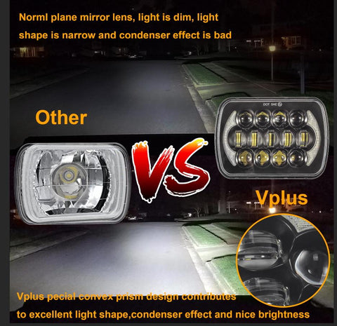 Image of 2Pcs 5x7 Led Headlights 7x6 Led Sealed Beam Headlights with Angel Eyes DRL High Low Beam C4 Corvette H6054 6054 Led Headlight Compatible with Jeep Wrangler YJ Cherokee XJ H5054 H6054LL 6052 6053