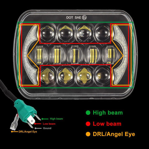Image of 2Pcs 5x7 Led Headlights 7x6 Led Sealed Beam Headlights with Angel Eyes DRL High Low Beam C4 Corvette H6054 6054 Led Headlight Compatible with Jeep Wrangler YJ Cherokee XJ H5054 H6054LL 6052 6053