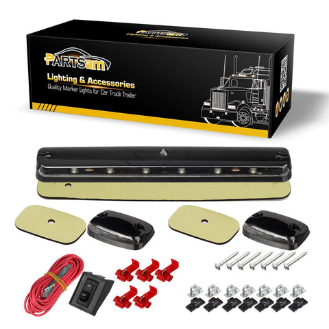 Image of Partsam 3PCS Clear Lens Cab Roof Marker Lights 12LED Amber Top Assembly Light Compatible with Silverado/ Sierra 1500 2500 3500 2500HD 3500HD 2007 2008 2009 2010 2011 2012 2013 2014
