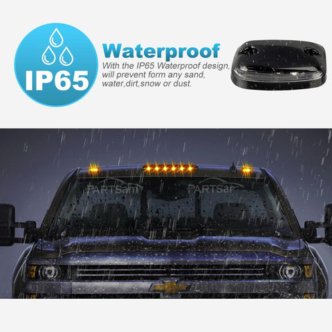 Image of Partsam 3PCS Clear Lens Cab Roof Marker Lights 12LED Amber Top Assembly Light Compatible with Silverado/ Sierra 1500 2500 3500 2500HD 3500HD 2007 2008 2009 2010 2011 2012 2013 2014