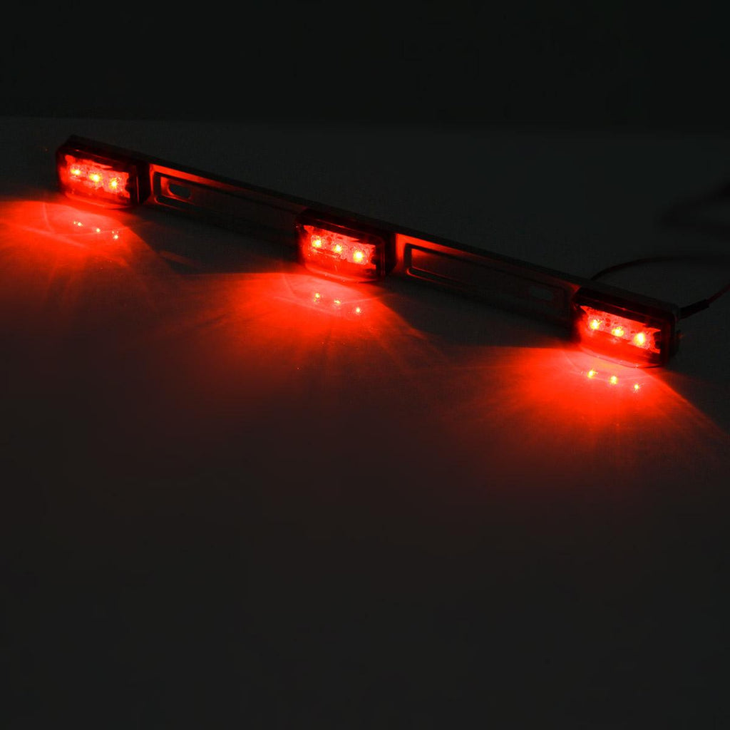 Partsam Red Clearance ID BAR Marker Light 3 Light 9 LED Trailer Sealed Stainless Steel, Sealed 3-Light Truck and Trailer Identification LED Light Bar Red Led Strip w/Black Base