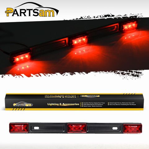 Image of Partsam Red Clearance ID BAR Marker Light 3 Light 9 LED Trailer Sealed Stainless Steel, Sealed 3-Light Truck and Trailer Identification LED Light Bar Red Led Strip w/Black Base