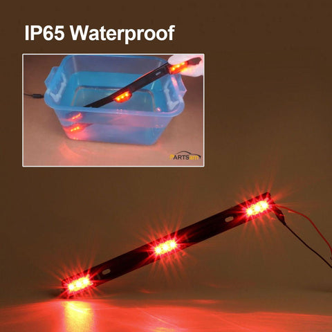 Image of Partsam Red Clearance ID BAR Marker Light 3 Light 9 LED Trailer Sealed Stainless Steel, Sealed 3-Light Truck and Trailer Identification LED Light Bar Red Led Strip w/Black Base