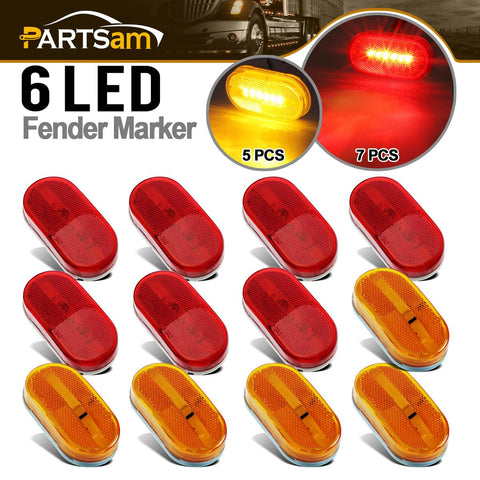 Image of Partsam Rectangle Rectangular 4inch x 2inch Led Trailer Clearance Side Marker Lights with Reflex Lens, Sealed Surface Mount 2x4 Oblong RV Camper Led Marker Lights 6LED - 7 Red & 5 Amber