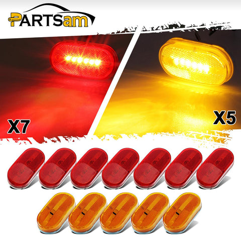 Image of Partsam Rectangle Rectangular 4inch x 2inch Led Trailer Clearance Side Marker Lights with Reflex Lens, Sealed Surface Mount 2x4 Oblong RV Camper Led Marker Lights 6LED - 7 Red & 5 Amber
