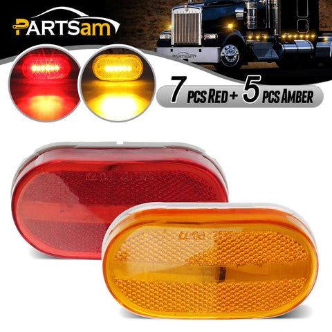 Image of Partsam Rectangle Rectangular 4inch x 2inch Led Trailer Clearance Side Marker Lights with Reflex Lens, Sealed Surface Mount 2x4 Oblong RV Camper Led Marker Lights 6LED - 7 Red & 5 Amber