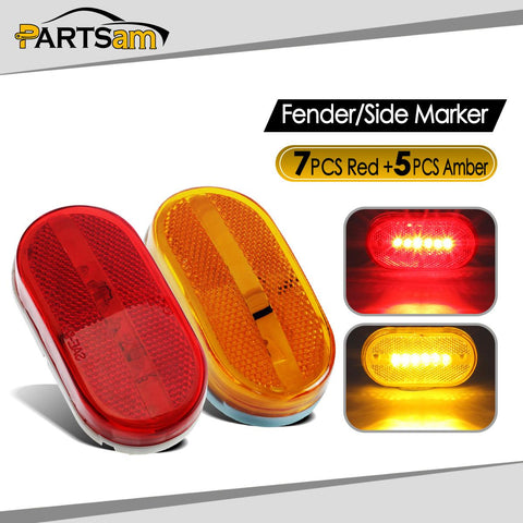 Image of Partsam Rectangle Rectangular 4inch x 2inch Led Trailer Clearance Side Marker Lights with Reflex Lens, Sealed Surface Mount 2x4 Oblong RV Camper Led Marker Lights 6LED - 7 Red & 5 Amber