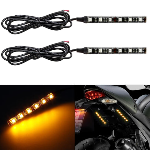 Image of Partsam LED Strip Light Bar 2X 6 LED Black Third Brake Light Motorcycle Turn Signal Backup License Plate Universal Amber Lights Strip