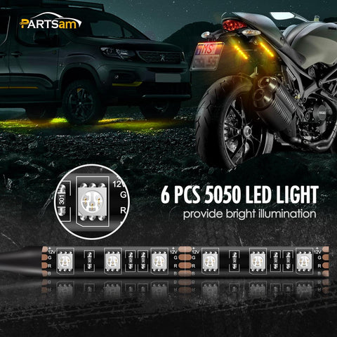 Image of Partsam LED Strip Light Bar 2X 6 LED Black Third Brake Light Motorcycle Turn Signal Backup License Plate Universal Amber Lights Strip