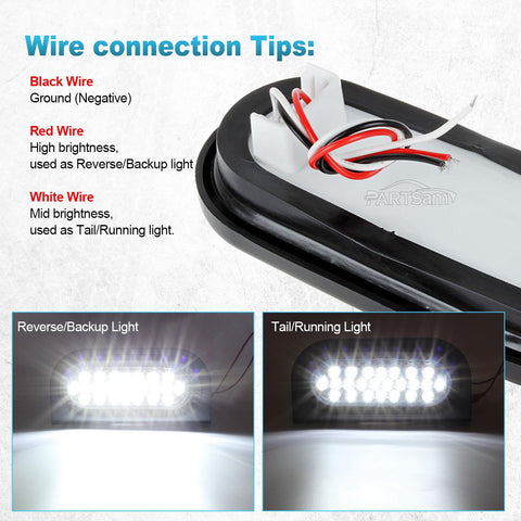 Image of Partsam 2x Oval Clear Lens White Stop Turn Tail Backup Reverse Fog Lights Lamps Rubber Flush Mount 6inch 24 LED for Truck Trailer Boat RV Waterproof