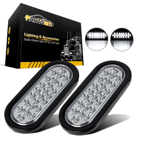 Image of Partsam 2x Oval Clear Lens White Stop Turn Tail Backup Reverse Fog Lights Lamps Rubber Flush Mount 6inch 24 LED for Truck Trailer Boat RV Waterproof