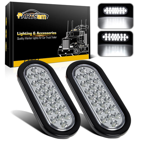 Image of Partsam 2x Oval Clear Lens White Stop Turn Tail Backup Reverse Fog Lights Lamps Rubber Flush Mount 6inch 24 LED for Truck Trailer Boat RV Waterproof