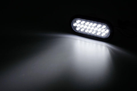 Image of Partsam 2x Oval Clear Lens White Stop Turn Tail Backup Reverse Fog Lights Lamps Rubber Flush Mount 6inch 24 LED for Truck Trailer Boat RV Waterproof