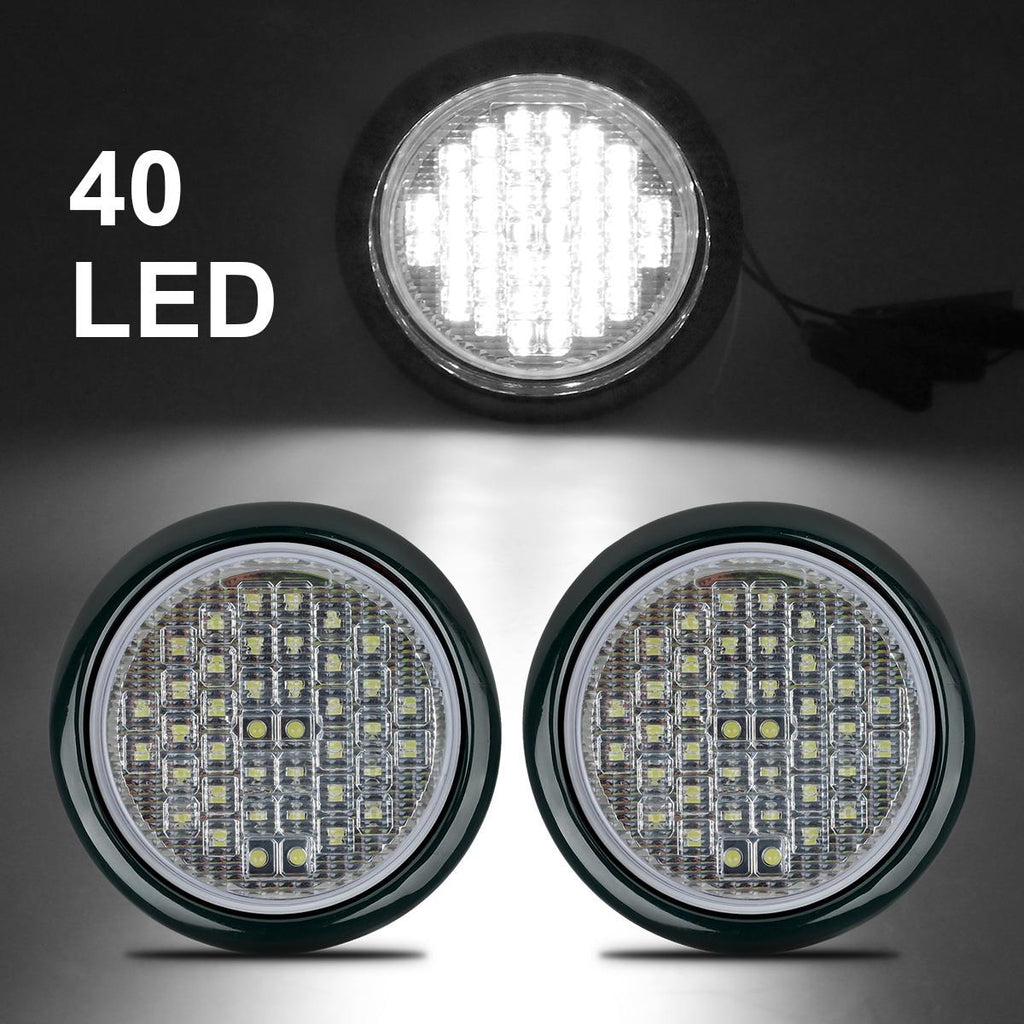 Partsam 2pcs 4" Round LED Trailer Tail Lights - 40 White LED Reverse Back up Trailer Lights for RV Trucks, Waterproof Sealed Round led Reverse Fog Lights Flush Mount for Truck Trailer Boat Bus