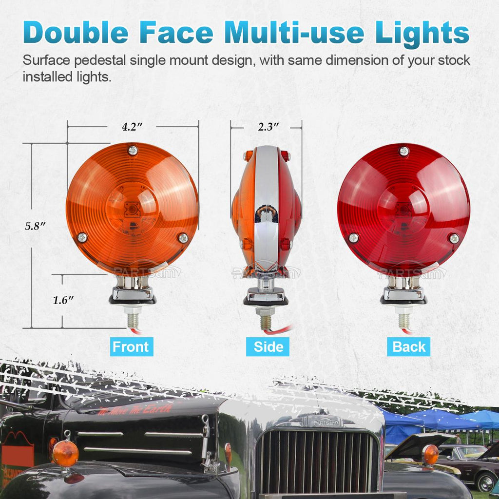 Partsam 2Pcs 4 Inch Round Double Face Star Led Pedestal Lights Mount Stop Tail Brake Turn Signal Lights Trucks Semi Trailers Tractors Fender Mount Lights Lamps