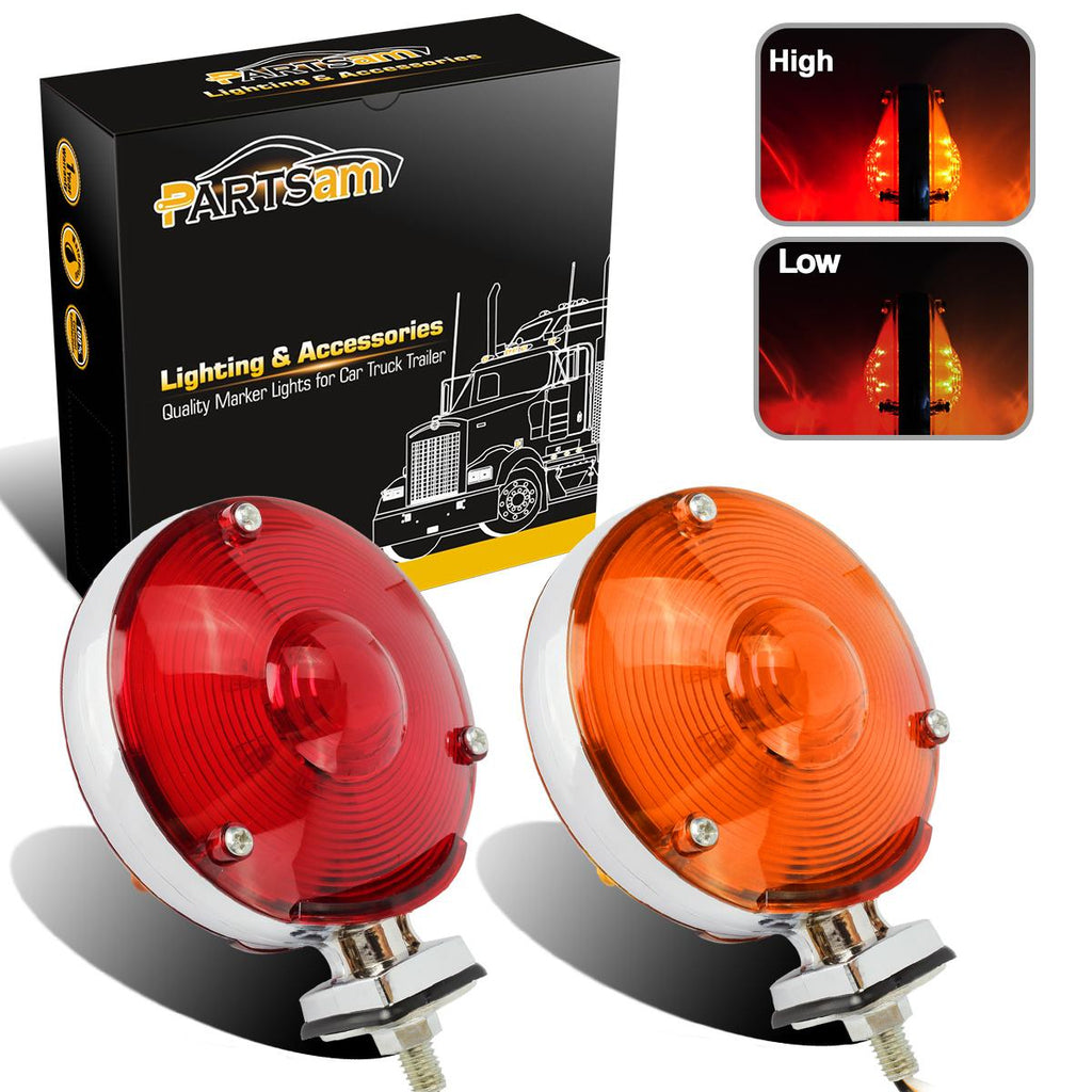 Partsam 2Pcs 4 Inch Round Double Face Star Led Pedestal Lights Mount Stop Tail Brake Turn Signal Lights Trucks Semi Trailers Tractors Fender Mount Lights Lamps