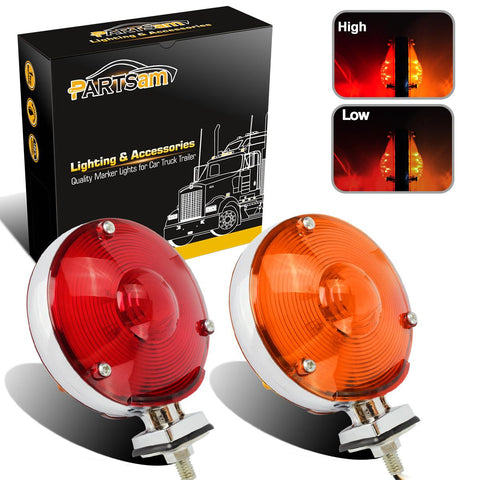 Image of Partsam 2Pcs 4 Inch Round Double Face Star Led Pedestal Lights Mount Stop Tail Brake Turn Signal Lights Trucks Semi Trailers Tractors Fender Mount Lights Lamps