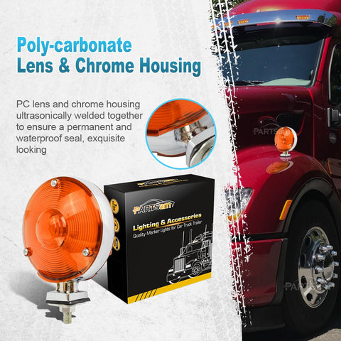 Image of Partsam 2Pcs 4 Inch Round Double Face Star Led Pedestal Lights Mount Stop Tail Brake Turn Signal Lights Trucks Semi Trailers Tractors Fender Mount Lights Lamps