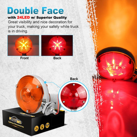 Image of Partsam 2Pcs 4 Inch Round Double Face Star Led Pedestal Lights Mount Stop Tail Brake Turn Signal Lights Trucks Semi Trailers Tractors Fender Mount Lights Lamps