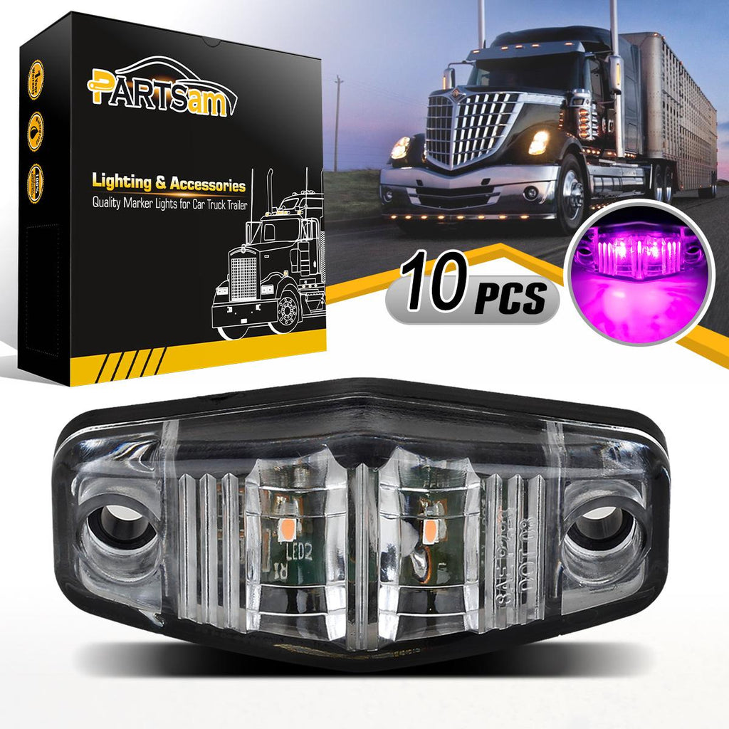 Partsam 10Pcs 2.5inch Inch Mini Oval Pink Purple Led Side Marker Clearance Lights 2 Diodes Clear Lens Waterproof Surface Mount Sealed 12V Car Truck Lorry Van Boat Trailer Marine Led Courtesy Lights