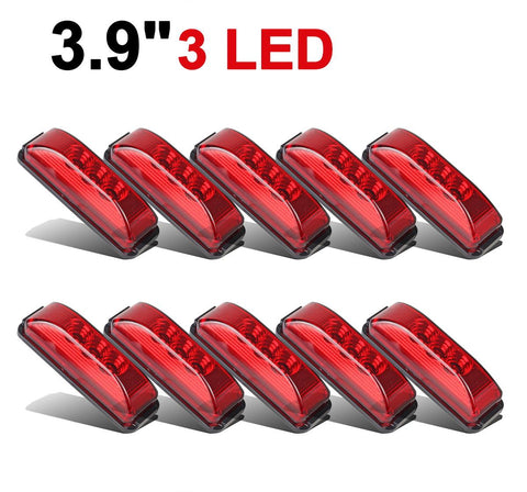 Image of Partsam 10pcs 3.9inch Waterproof Red 3LED Side Marker Light Lamp for Trailer Truck Boat DC12V, Thin line Faceted LED Trailer Truck Clearance or Side Marker Lights w Mini Reflectors