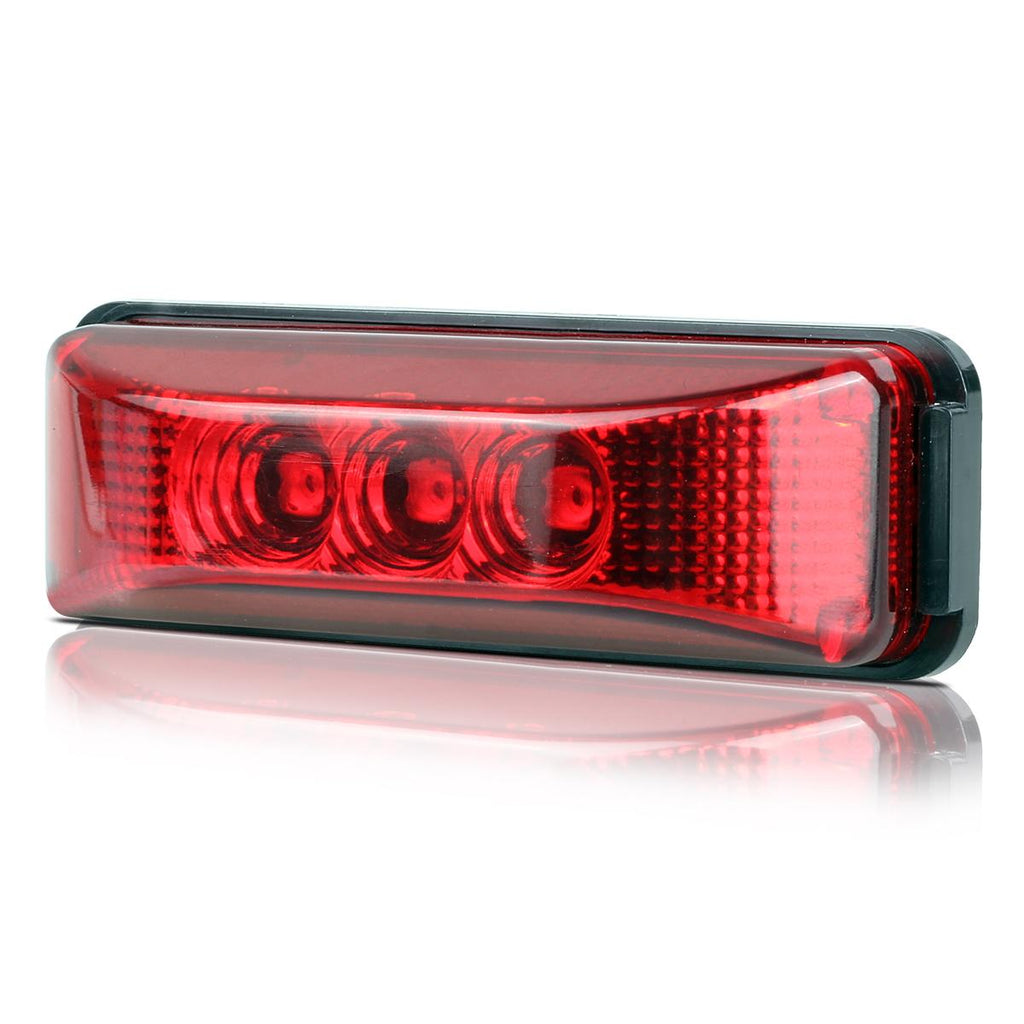 Partsam 10pcs 3.9inch Waterproof Red 3LED Side Marker Light Lamp for Trailer Truck Boat DC12V, Thin line Faceted LED Trailer Truck Clearance or Side Marker Lights w Mini Reflectors