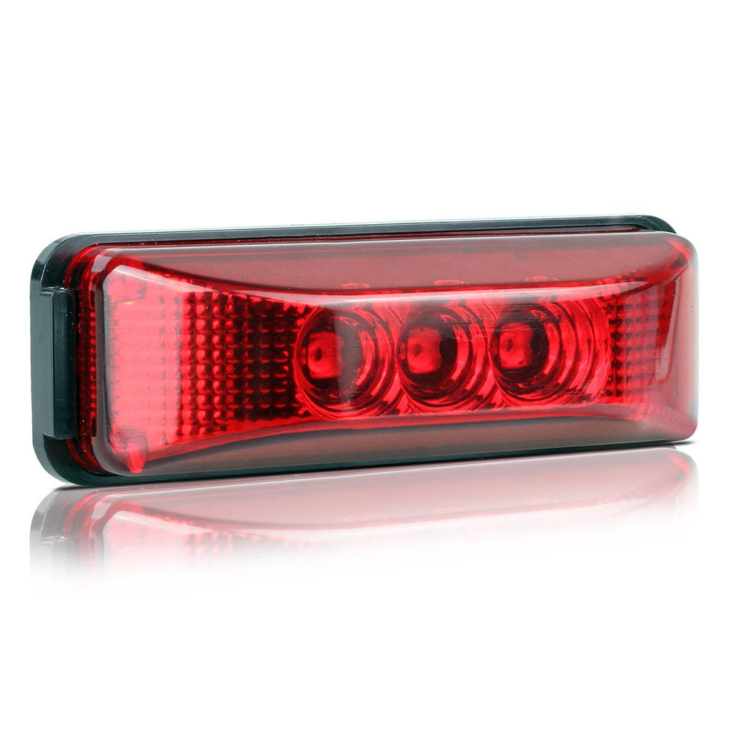Partsam 10pcs 3.9inch Waterproof Red 3LED Side Marker Light Lamp for Trailer Truck Boat DC12V, Thin line Faceted LED Trailer Truck Clearance or Side Marker Lights w Mini Reflectors