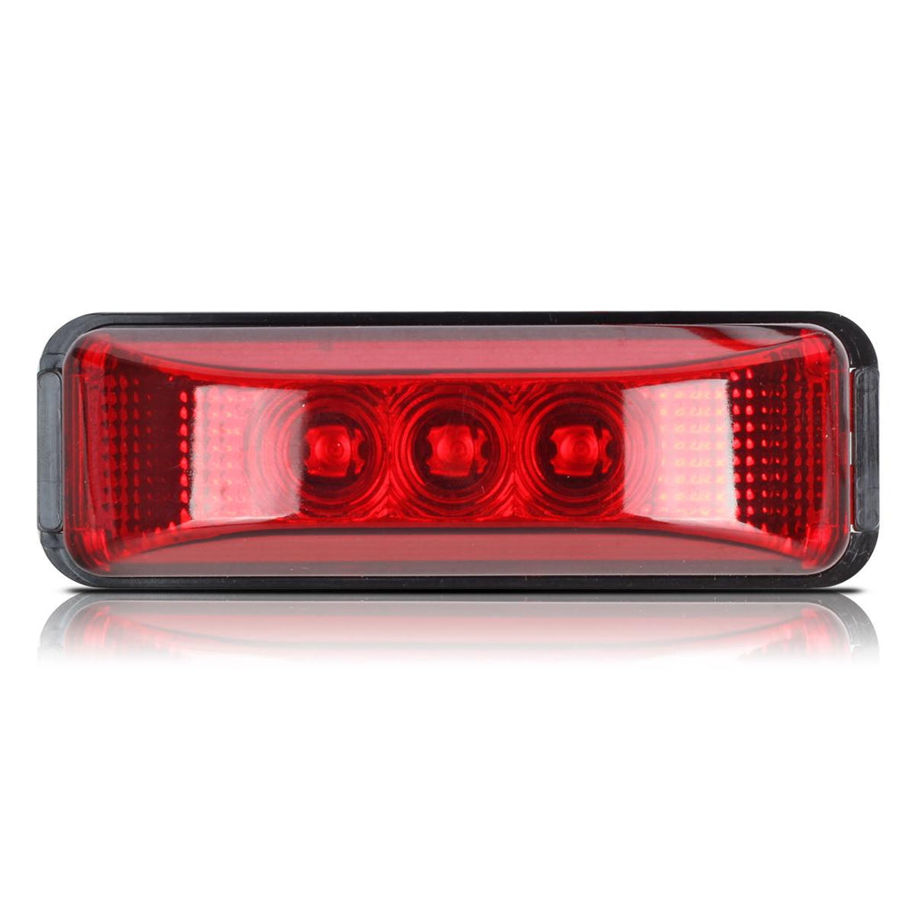 Partsam 10pcs 3.9inch Waterproof Red 3LED Side Marker Light Lamp for Trailer Truck Boat DC12V, Thin line Faceted LED Trailer Truck Clearance or Side Marker Lights w Mini Reflectors