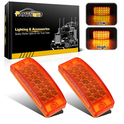 Image of Partsam 2pcs 6" Amber LED Rectangle Tail Stop Marker Light Trailer Truck RV 3 Wires 21LED, 6x2 Rectangular Led Clearance Lights, 2x6 Big Side Marker Lights