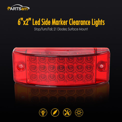 Image of Partsam 2Pcs Red 6" LED Rectangle Side Marker and Clearance Trailer Lights 21 Diodes with Reflectors Waterproof 12V Sealed 6x2 Rectangular Led Stop Turn Tail Brake Lights Dual Mode Surface Mount