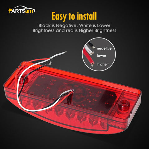 Image of Partsam 2Pcs Red 6" LED Rectangle Side Marker and Clearance Trailer Lights 21 Diodes with Reflectors Waterproof 12V Sealed 6x2 Rectangular Led Stop Turn Tail Brake Lights Dual Mode Surface Mount