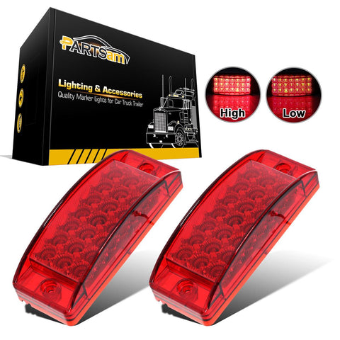 Image of Partsam 2Pcs Red 6" LED Rectangle Side Marker and Clearance Trailer Lights 21 Diodes with Reflectors Waterproof 12V Sealed 6x2 Rectangular Led Stop Turn Tail Brake Lights Dual Mode Surface Mount