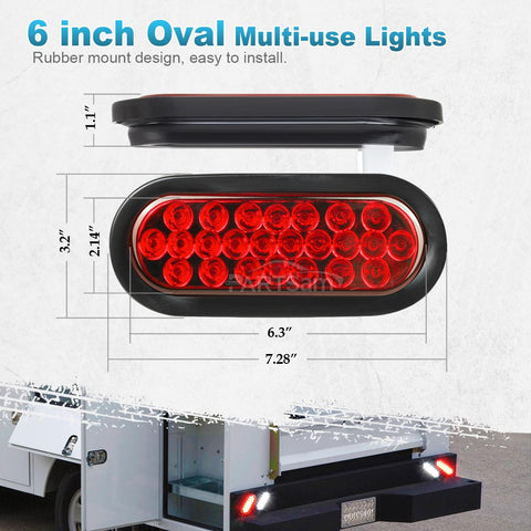 Image of Partsam 2 Pcs 6 Inch Red Oval Led Trailer Tail Lights 24 LED Grommet Mount, Oval 6inch Red Stop Turn Tail Brake Light Rubber Flush Mount Replacement for Trailer RV Trucks Bus Waterproof