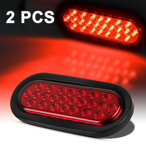Image of Partsam 2 Pcs 6 Inch Red Oval Led Trailer Tail Lights 24 LED Grommet Mount, Oval 6inch Red Stop Turn Tail Brake Light Rubber Flush Mount Replacement for Trailer RV Trucks Bus Waterproof