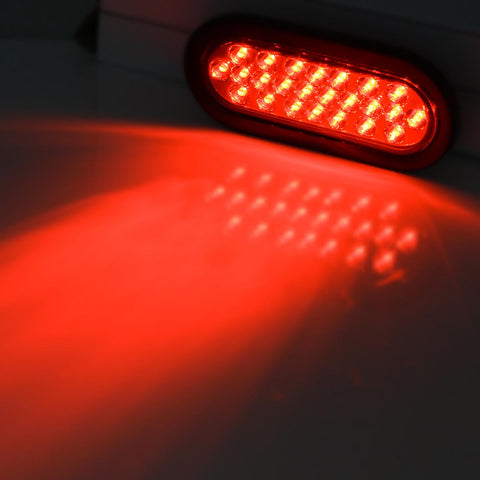 Image of Partsam 2 Pcs 6 Inch Red Oval Led Trailer Tail Lights 24 LED Grommet Mount, Oval 6inch Red Stop Turn Tail Brake Light Rubber Flush Mount Replacement for Trailer RV Trucks Bus Waterproof