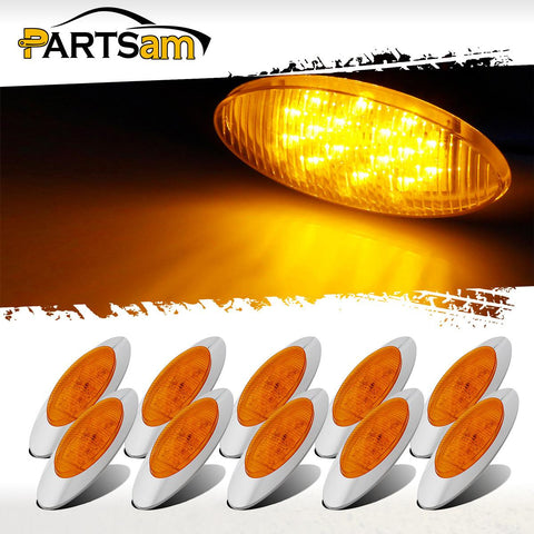 Image of Partsam 10Pcs 6-1/2inch Amber Clearance/Marker Light- Bullet Terminal Under Door Trim Panel 16 Diodes Sealed Replacement for Peterbilt Cab Marker Lights