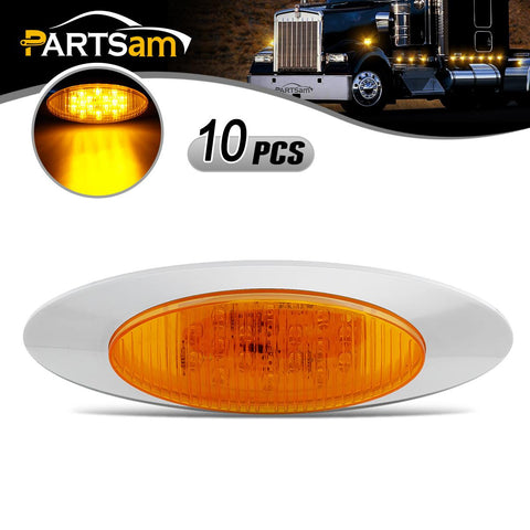 Image of Partsam 10Pcs 6-1/2inch Amber Clearance/Marker Light- Bullet Terminal Under Door Trim Panel 16 Diodes Sealed Replacement for Peterbilt Cab Marker Lights