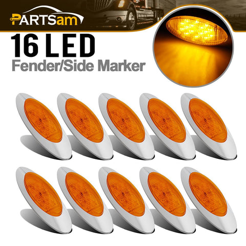 Image of Partsam 10Pcs 6-1/2inch Amber Clearance/Marker Light- Bullet Terminal Under Door Trim Panel 16 Diodes Sealed Replacement for Peterbilt Cab Marker Lights