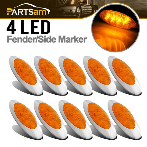 Image of Partsam 10Pcs 6-5/8 Amber Led Side Marker Lights 4LED Chrome Surface Mount with Bullet Plugs Waterproof Replacement for Peterbilt/Kenworth/Freightliner Led Cab Panel Marker Lights Sealed