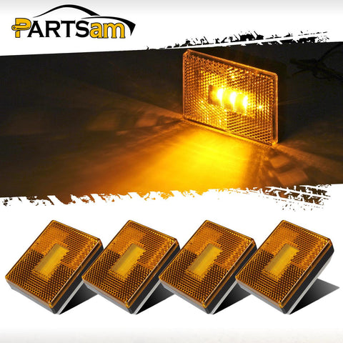 Image of Partsam 4pcs AMBER Square Clearance Side Marker Light Trailer RV w reflex reflector, 2-4/5inch Rectangular amber stud-mount Led marker lights reflectorized