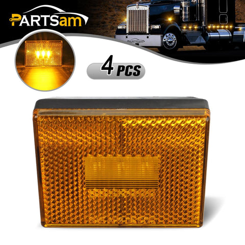 Image of Partsam 4pcs AMBER Square Clearance Side Marker Light Trailer RV w reflex reflector, 2-4/5inch Rectangular amber stud-mount Led marker lights reflectorized