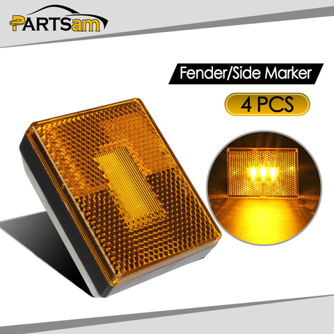 Image of Partsam 4pcs AMBER Square Clearance Side Marker Light Trailer RV w reflex reflector, 2-4/5inch Rectangular amber stud-mount Led marker lights reflectorized