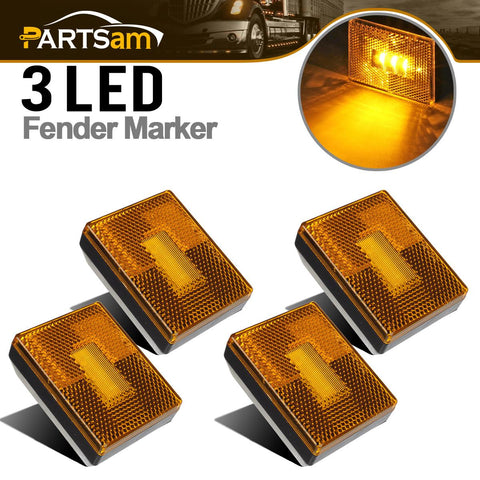 Image of Partsam 4pcs AMBER Square Clearance Side Marker Light Trailer RV w reflex reflector, 2-4/5inch Rectangular amber stud-mount Led marker lights reflectorized