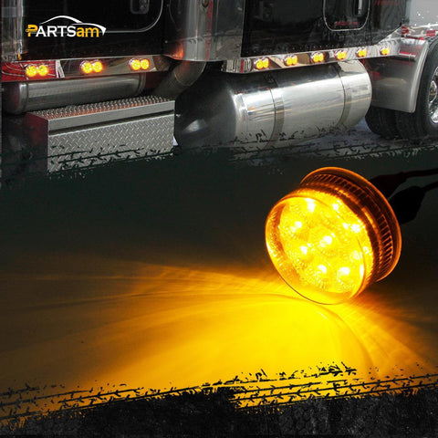 Image of Partsam 10Pcs Amber 9 LED Light Trailer 2 Round Marker Lights w Reflectors Waterproof 12V Sealed Sleeper Panel Lights Replacement for Truck Round Led Lights