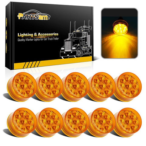 Image of Partsam 10Pcs Amber 9 LED Light Trailer 2 Round Marker Lights w Reflectors Waterproof 12V Sealed Sleeper Panel Lights Replacement for Truck Round Led Lights